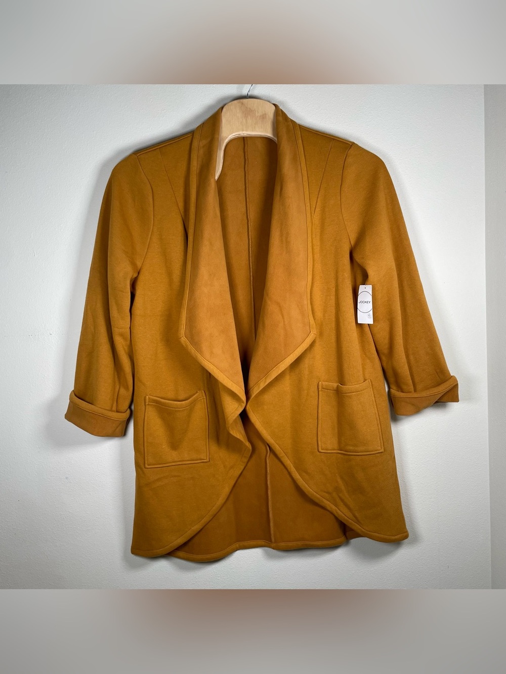 NEW Jockey Open Jacket Women size XXL Fleece Wrap Draped Cardigan Mustard Yellow